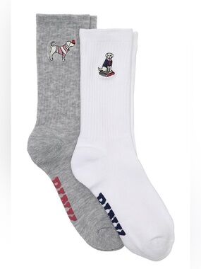 PINK Victoria's Secret “The Dogs” 2-Pack Crew Socks in White & Gray- New